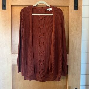 Cozy Rust Cardigan with Lace-Up Design